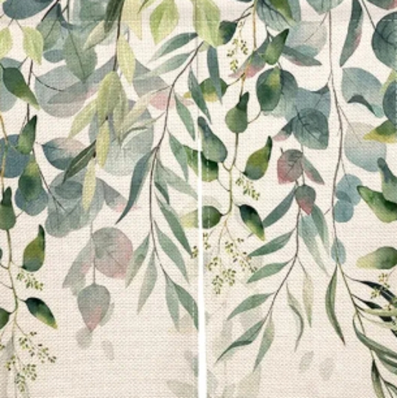 Eucalyptus Green Leaves Vines Botanical Japanese Noren Curtains Asian Art New - Picture 2 of 12